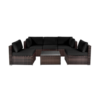 *6 Pieces Patio Rattan Furniture Set with Cushions - Black