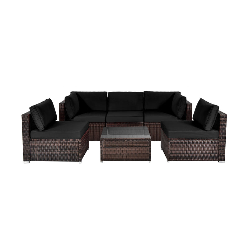 *6 Pieces Patio Rattan Furniture Set with Cushions - Black