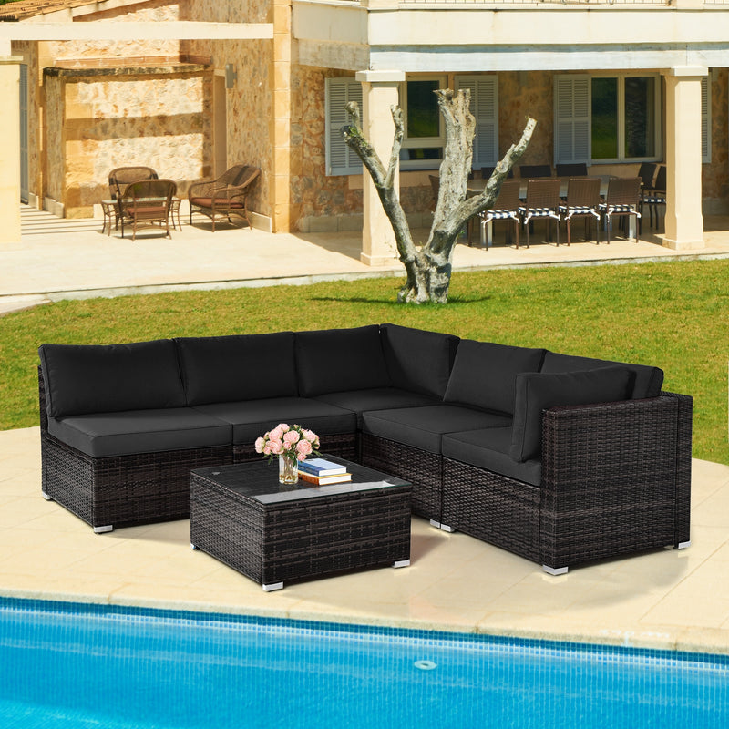 *6 Pieces Patio Rattan Furniture Set with Cushions - Black