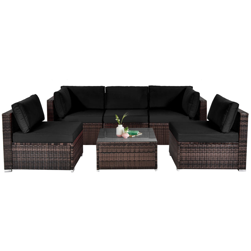 *6 Pieces Patio Rattan Furniture Set with Cushions - Black