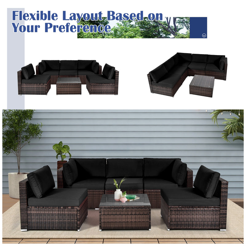 *6 Pieces Patio Rattan Furniture Set with Cushions - Black