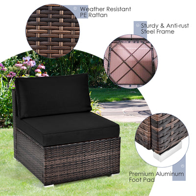 *6 Pieces Patio Rattan Furniture Set with Cushions - Black