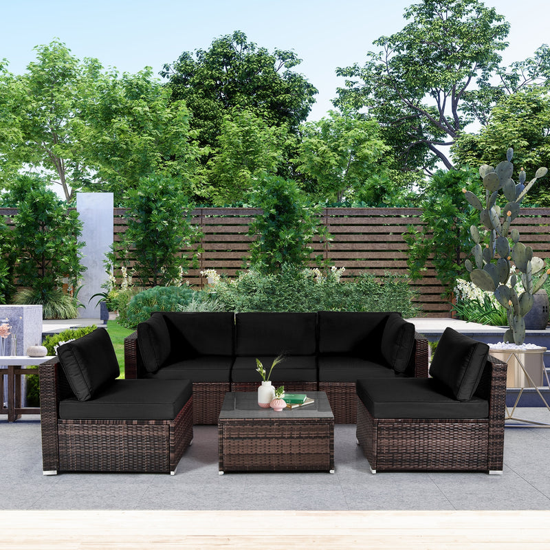 *6 Pieces Patio Rattan Furniture Set with Cushions - Black
