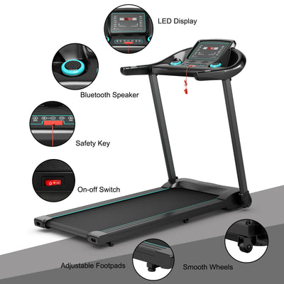 *2.25HP Electric Running Machine Treadmill with Speaker and APP Control - Blue