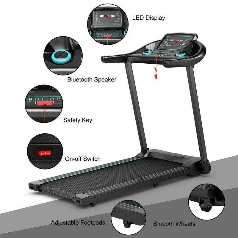 *2.25HP Electric Running Machine Treadmill with Speaker and APP Control - Blue