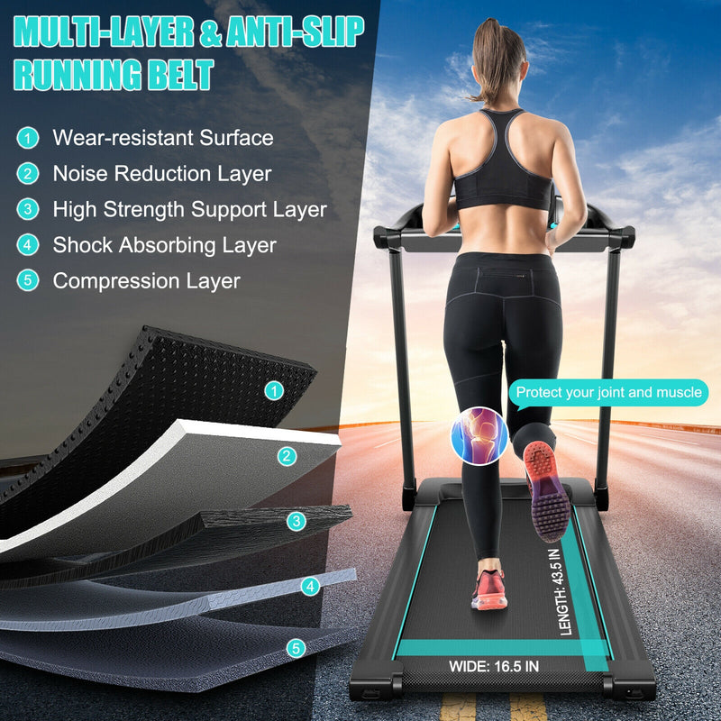 *2.25HP Electric Running Machine Treadmill with Speaker and APP Control - Blue