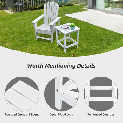 15 Inch Patio Square Wooden Slat End Side Coffee Table for Garden-White