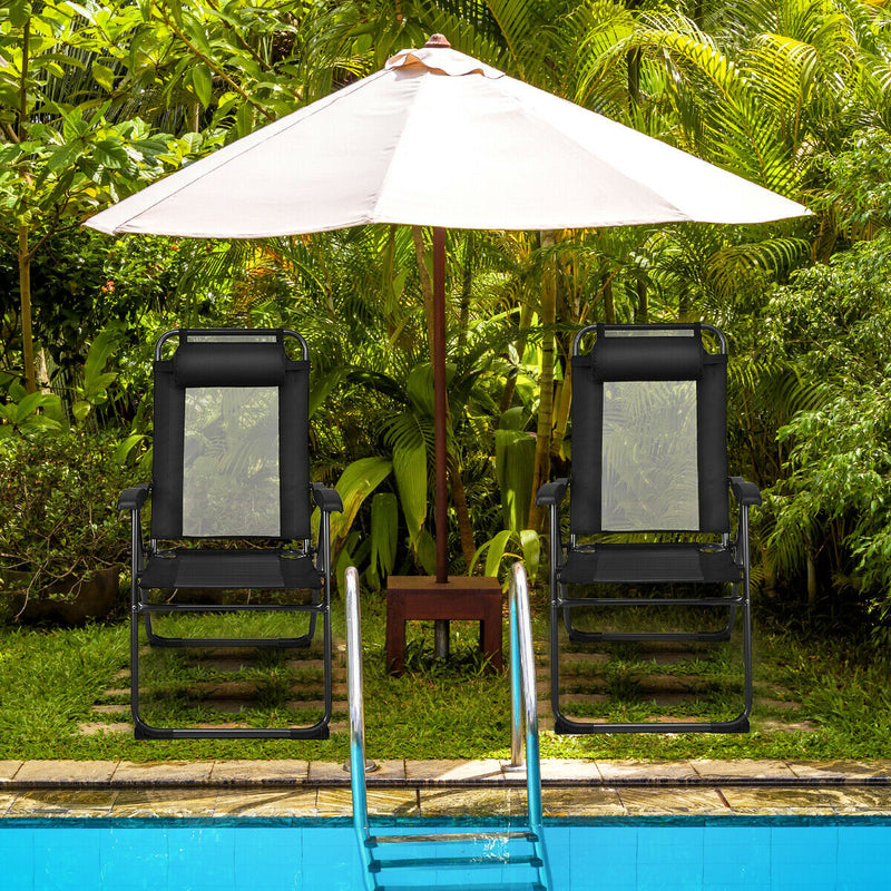 *2 Pieces Patio Adjustable Folding Recliner Chairs with 7 Level Adjustable Backrest - Black