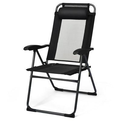 *2 Pieces Patio Adjustable Folding Recliner Chairs with 7 Level Adjustable Backrest - Black