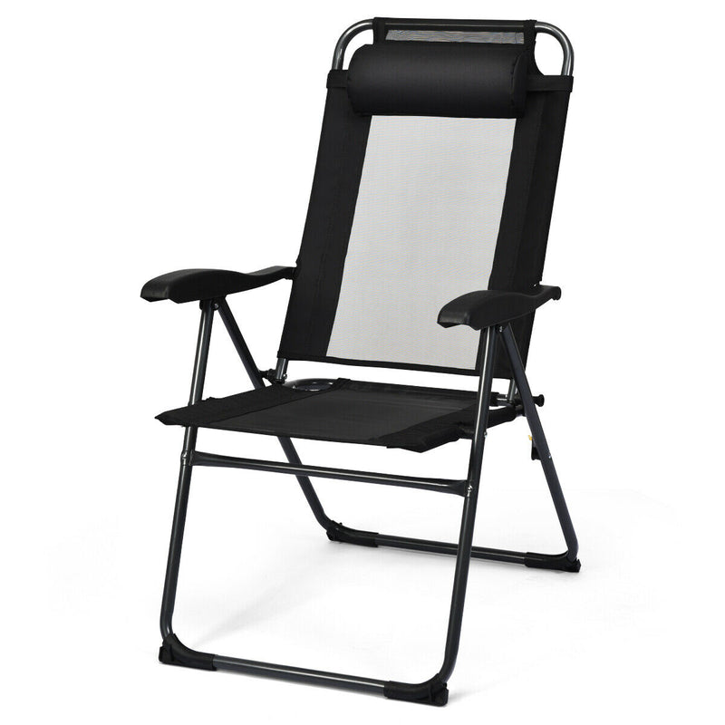 *2 Pieces Patio Adjustable Folding Recliner Chairs with 7 Level Adjustable Backrest - Black