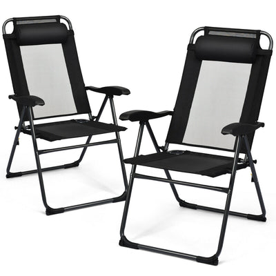 *2 Pieces Patio Adjustable Folding Recliner Chairs with 7 Level Adjustable Backrest - Black