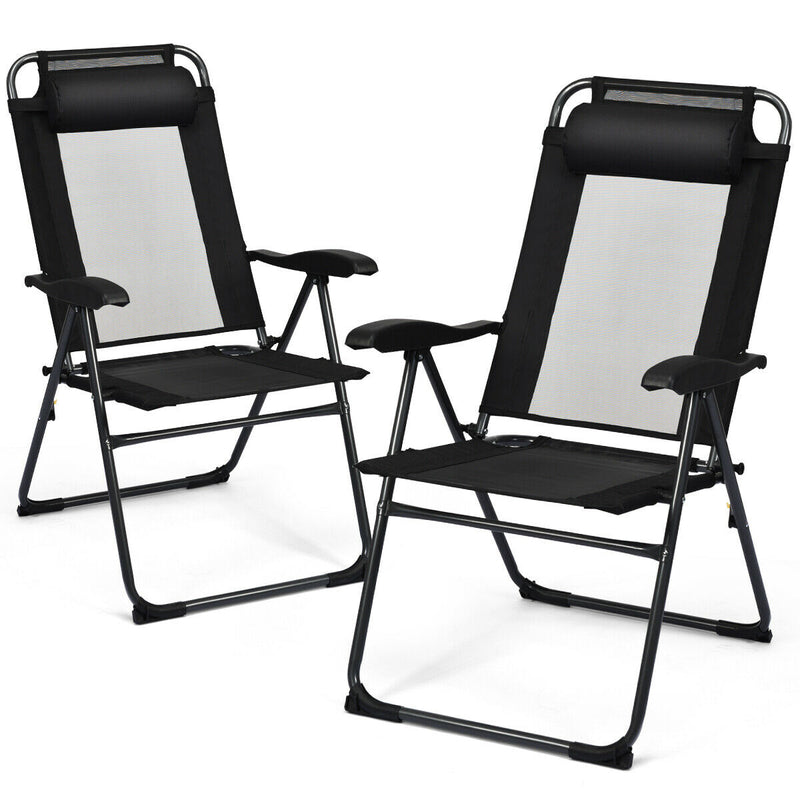 *2 Pieces Patio Adjustable Folding Recliner Chairs with 7 Level Adjustable Backrest - Black