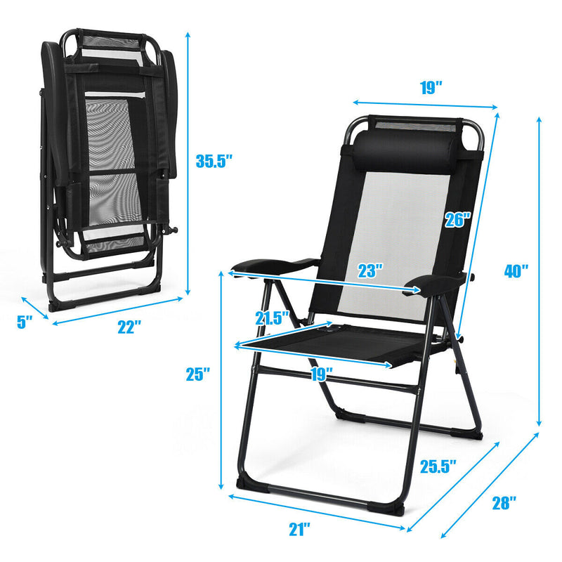 *2 Pieces Patio Adjustable Folding Recliner Chairs with 7 Level Adjustable Backrest - Black