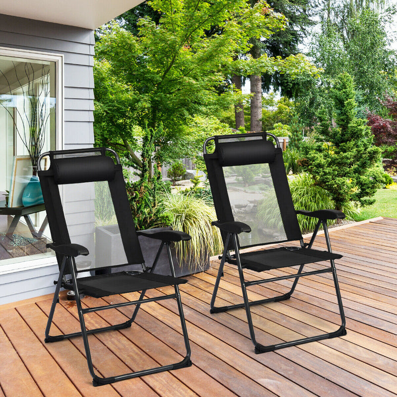 *2 Pieces Patio Adjustable Folding Recliner Chairs with 7 Level Adjustable Backrest - Black