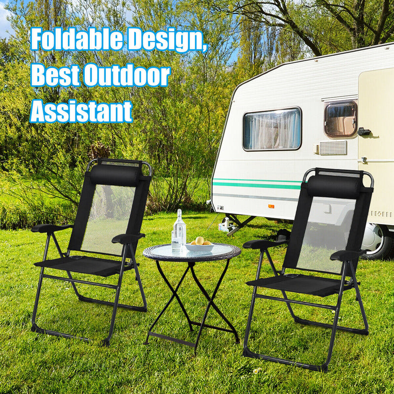 *2 Pieces Patio Adjustable Folding Recliner Chairs with 7 Level Adjustable Backrest - Black