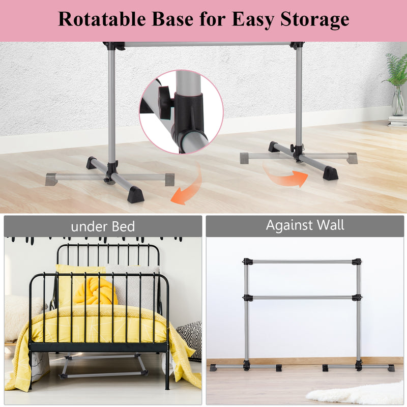 *4 Feet Portable Double Freestanding Barre Dancing Stretching - Silver