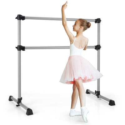 *4 Feet Portable Double Freestanding Barre Dancing Stretching - Silver