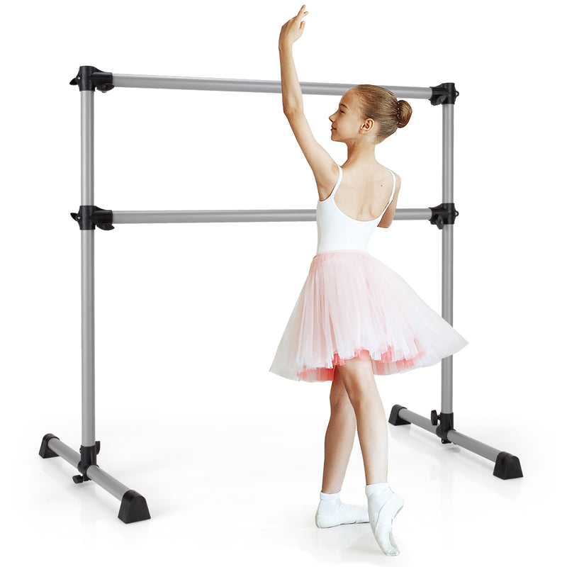 *4 Feet Portable Double Freestanding Barre Dancing Stretching - Silver