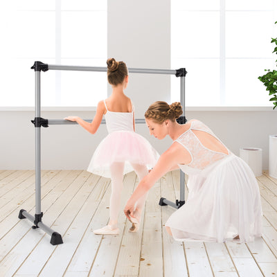 *4 Feet Portable Double Freestanding Barre Dancing Stretching - Silver