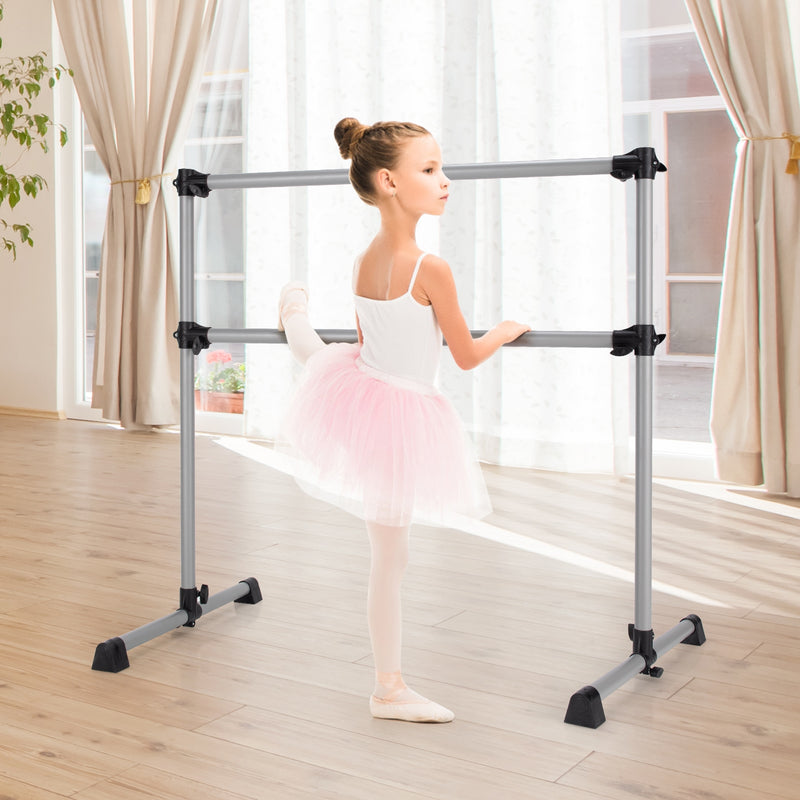 *4 Feet Portable Double Freestanding Barre Dancing Stretching - Silver