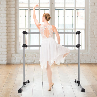 *4 Feet Portable Double Freestanding Barre Dancing Stretching - Silver
