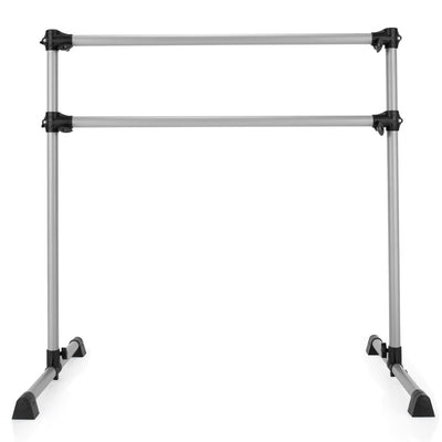 *4 Feet Portable Double Freestanding Barre Dancing Stretching - Silver