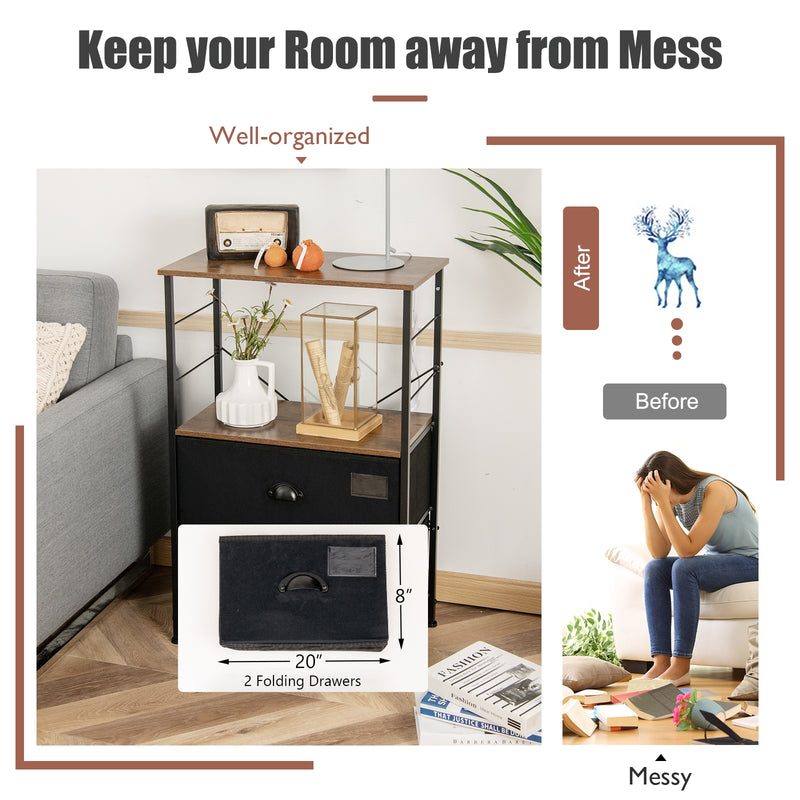 2-Drawer Storage Shelf for Bedroom  Closet  Entryway-Black