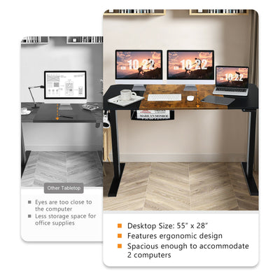 55 Inch x 28 Inch Electric Standing Desk with USB Port Black-Black