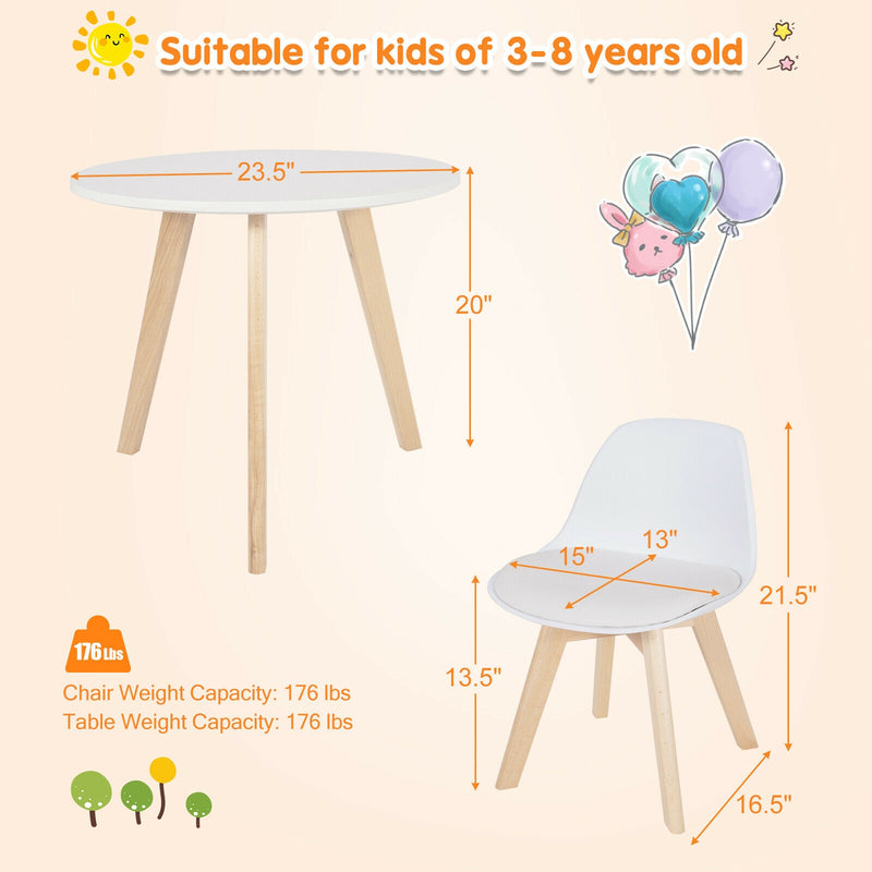 *Modern Kids Activity Play Table and 2 Chairs Set with Beech Leg Cushion - White