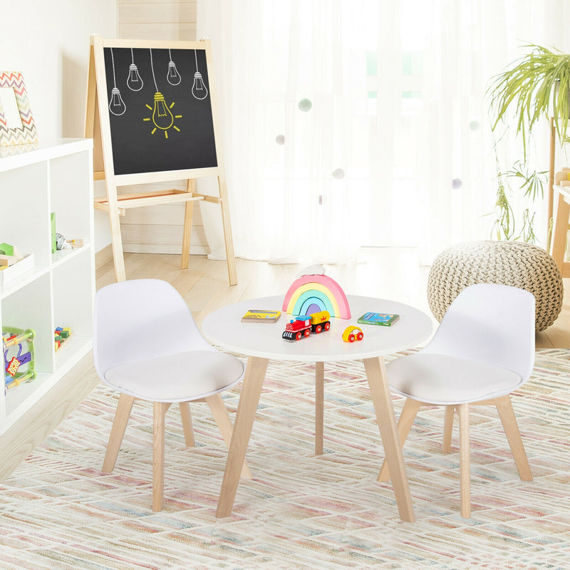 *Modern Kids Activity Play Table and 2 Chairs Set with Beech Leg Cushion - White