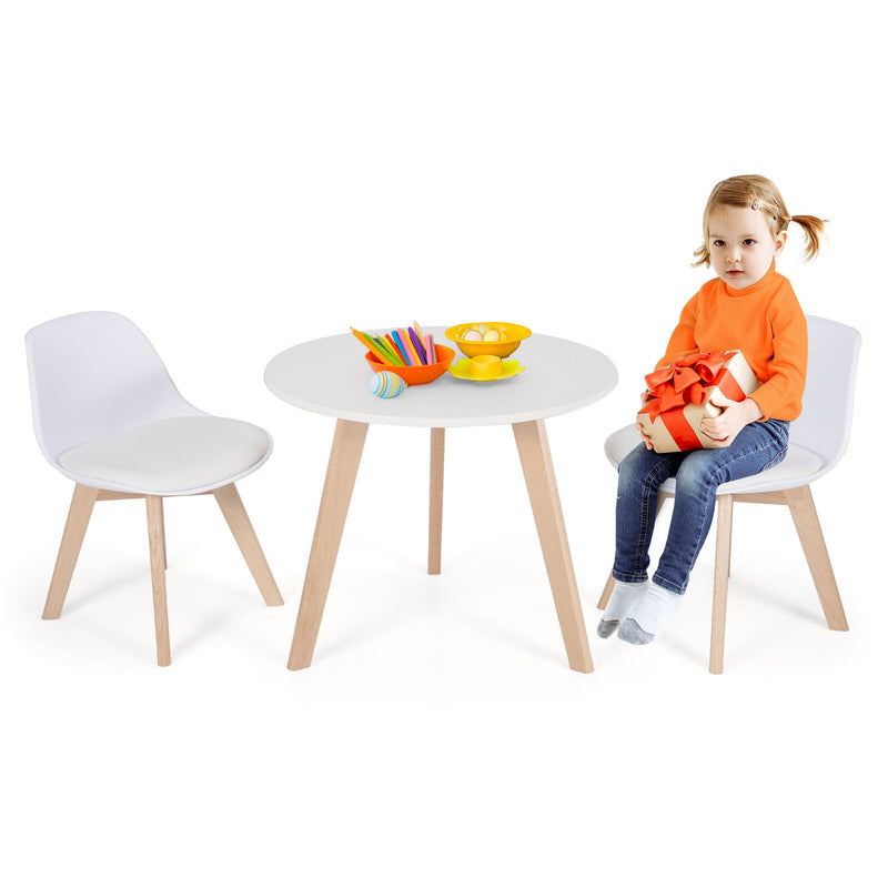 *Modern Kids Activity Play Table and 2 Chairs Set with Beech Leg Cushion - White