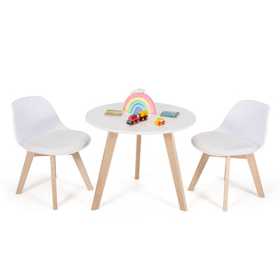 *Modern Kids Activity Play Table and 2 Chairs Set with Beech Leg Cushion - White