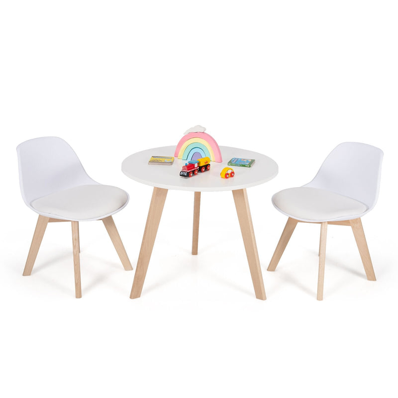 *Modern Kids Activity Play Table and 2 Chairs Set with Beech Leg Cushion - White