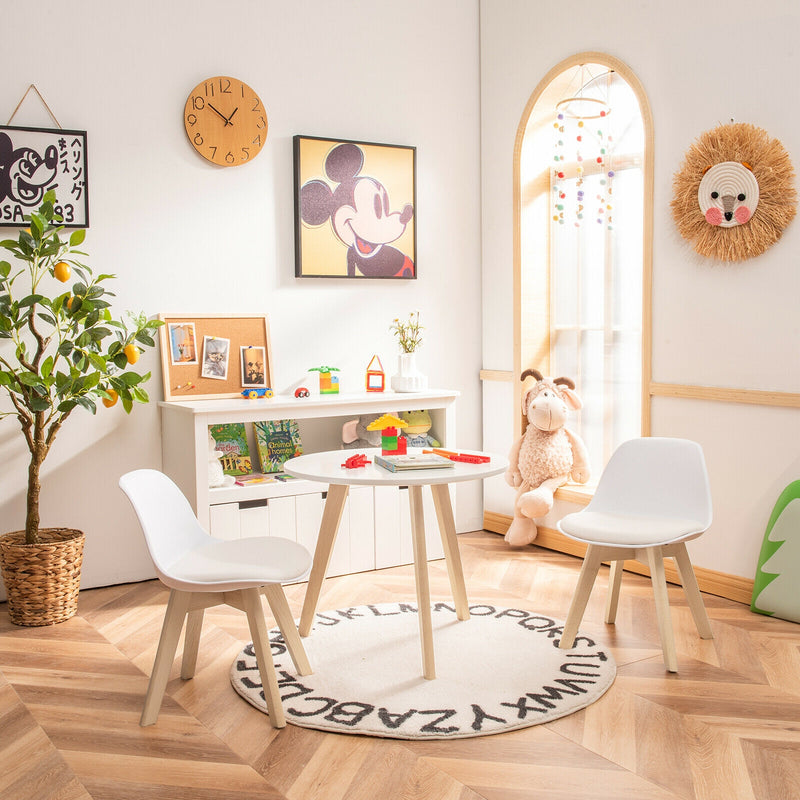 *Modern Kids Activity Play Table and 2 Chairs Set with Beech Leg Cushion - White