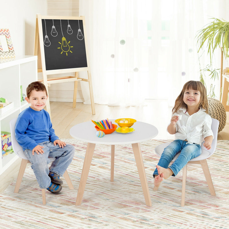 *Modern Kids Activity Play Table and 2 Chairs Set with Beech Leg Cushion - White
