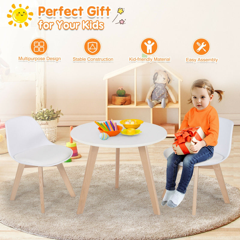 *Modern Kids Activity Play Table and 2 Chairs Set with Beech Leg Cushion - White