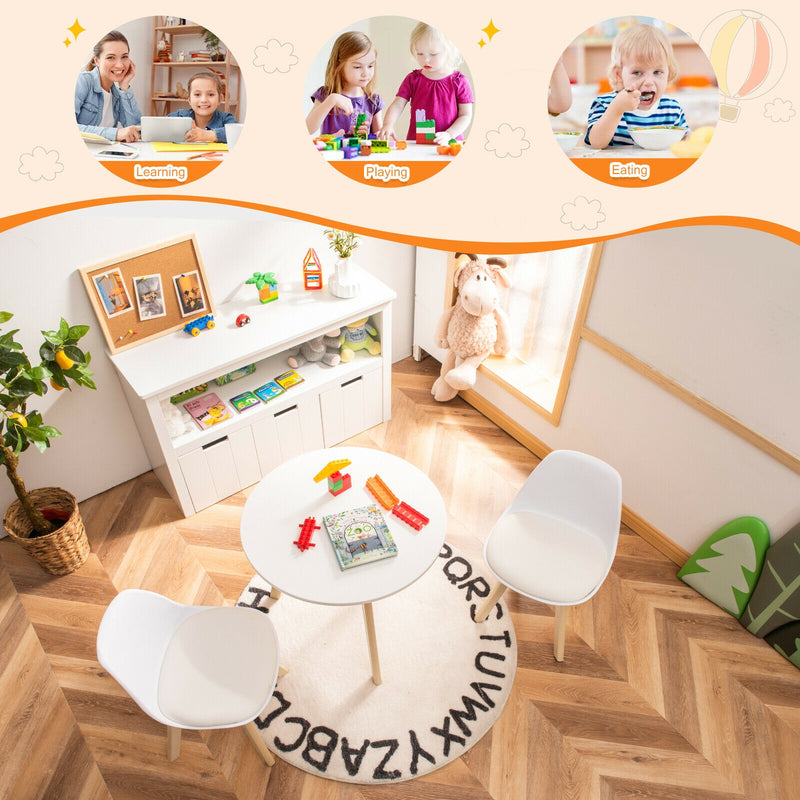 *Modern Kids Activity Play Table and 2 Chairs Set with Beech Leg Cushion - White