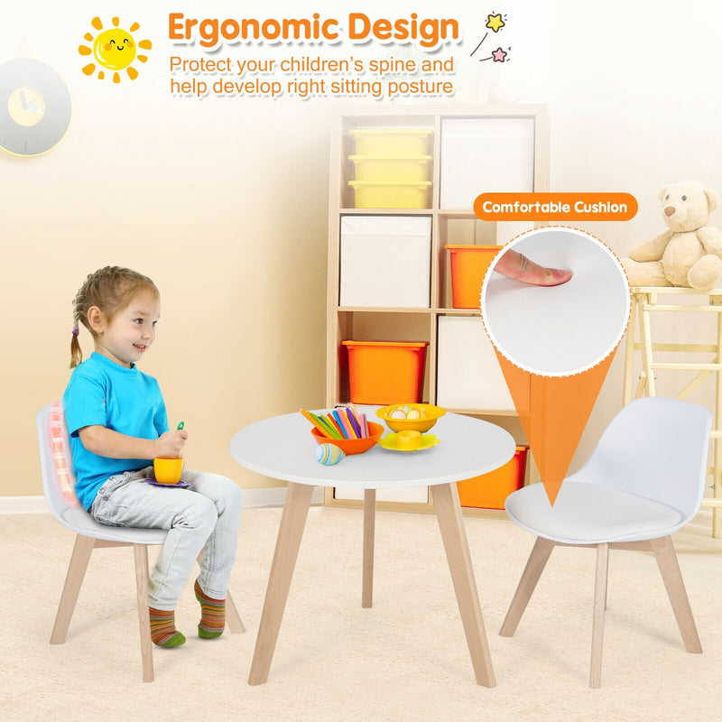 *Modern Kids Activity Play Table and 2 Chairs Set with Beech Leg Cushion - White