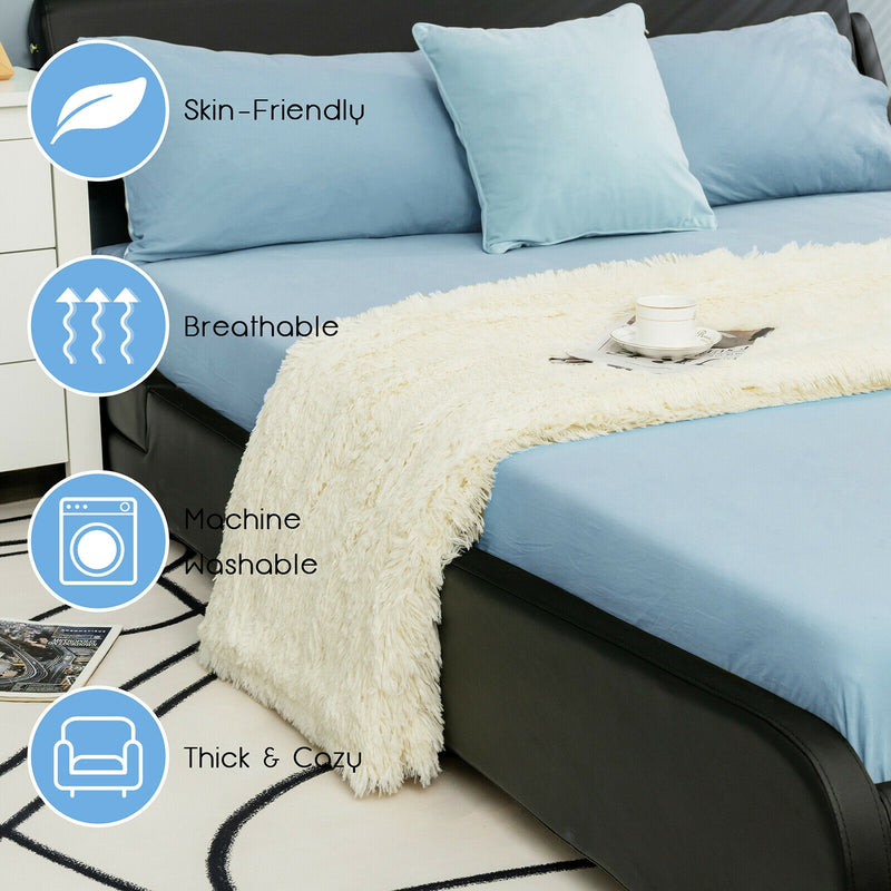 Double Sided 88 x 77 Inch Throw Blanket Machine Washable-Beige