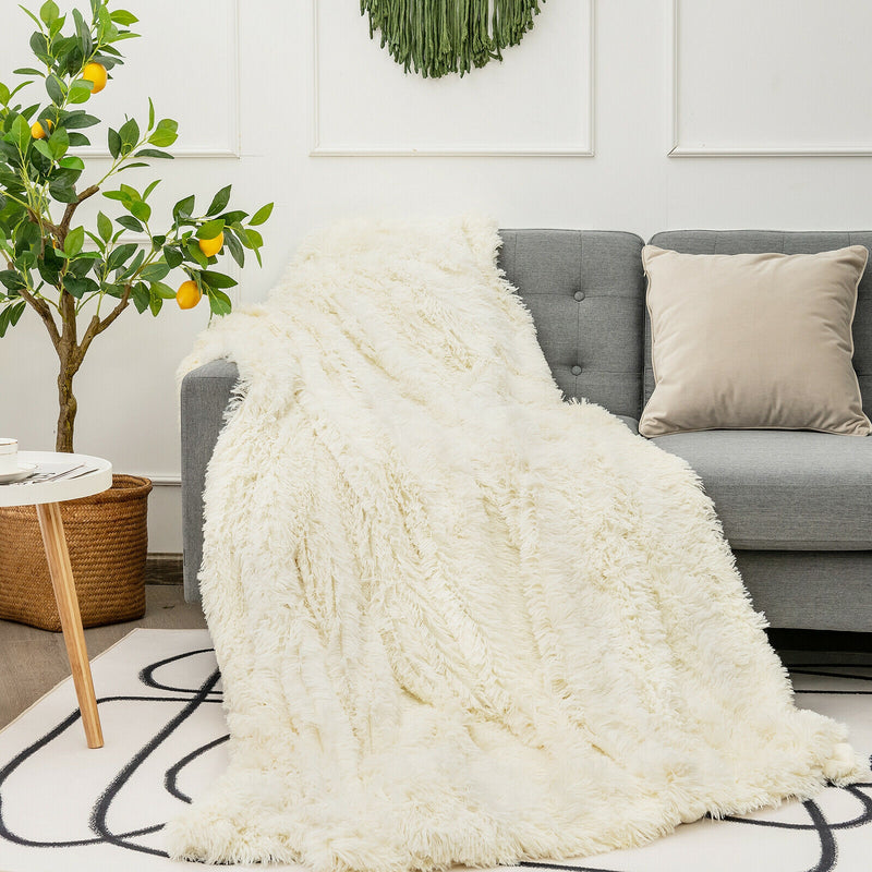 Double Sided 88 x 77 Inch Throw Blanket Machine Washable-Beige