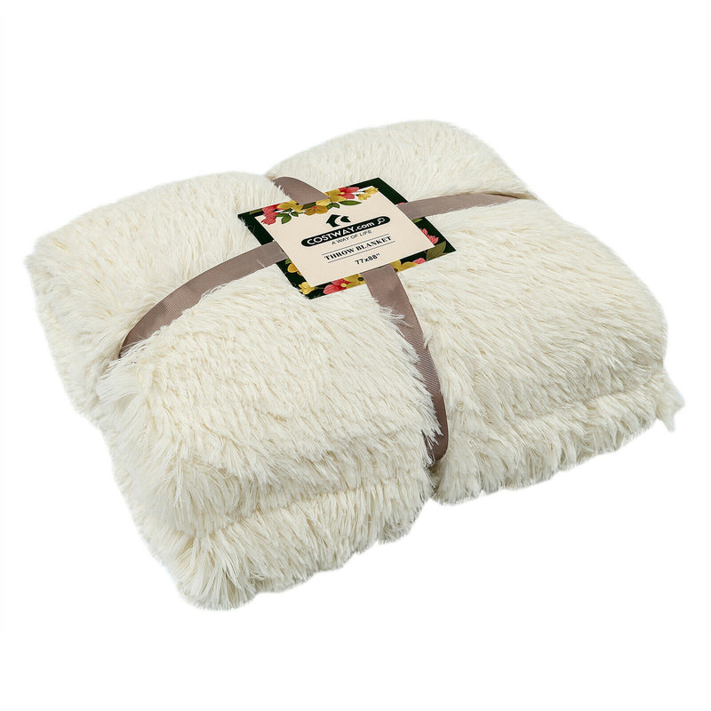 Double Sided 88 x 77 Inch Throw Blanket Machine Washable-Beige