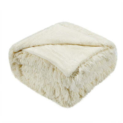 Double Sided 88 x 77 Inch Throw Blanket Machine Washable-Beige