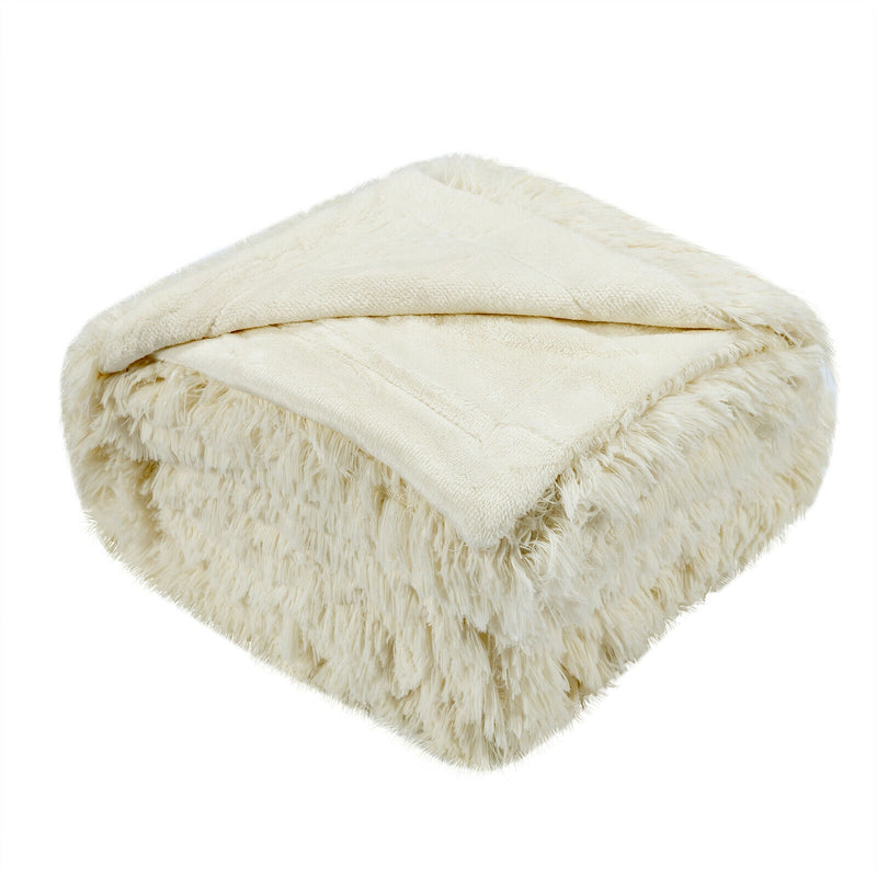 Double Sided 88 x 77 Inch Throw Blanket Machine Washable-Beige