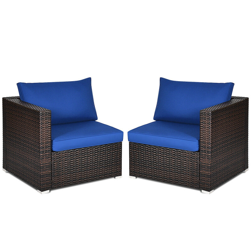 2 Pieces  Patio Rattan Sectional Conversation Sofa Set-Navy
