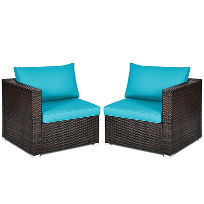 2PCS Patio Rattan Sectional Conversation Sofa Set-Blue