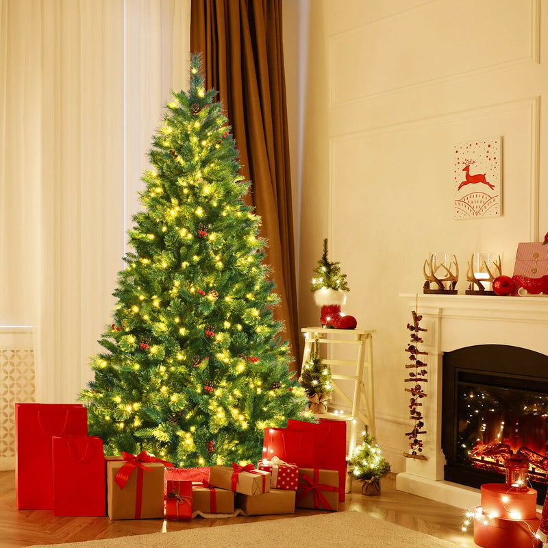 7 Feet Pre-Lit Christmas Spruce Tree with 1198 Tips and 500 Lights-7&