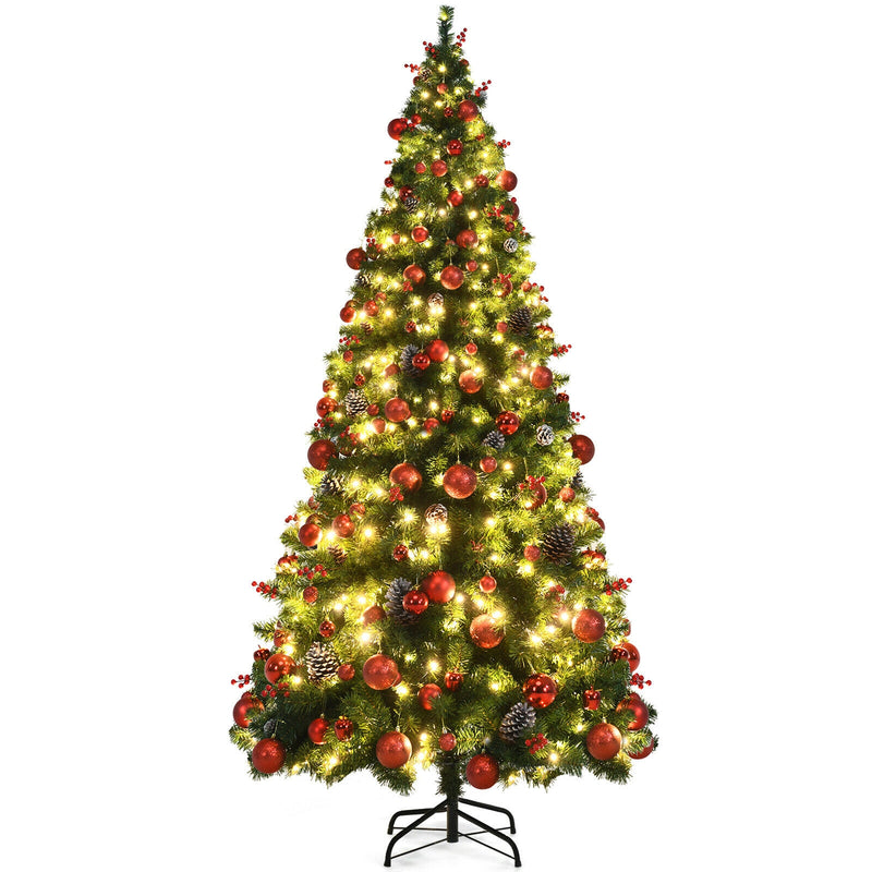 Pre-lit Christmas Hinged Tree with Red Berries and Ornaments-7&