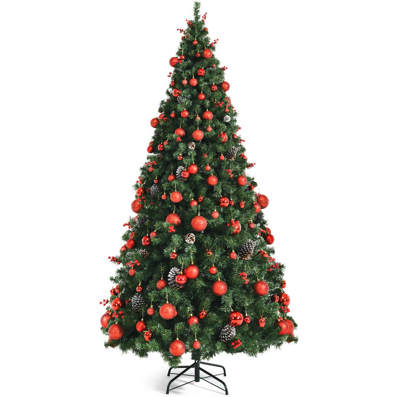 Pre-lit Christmas Hinged Tree with Red Berries and Ornaments-7&