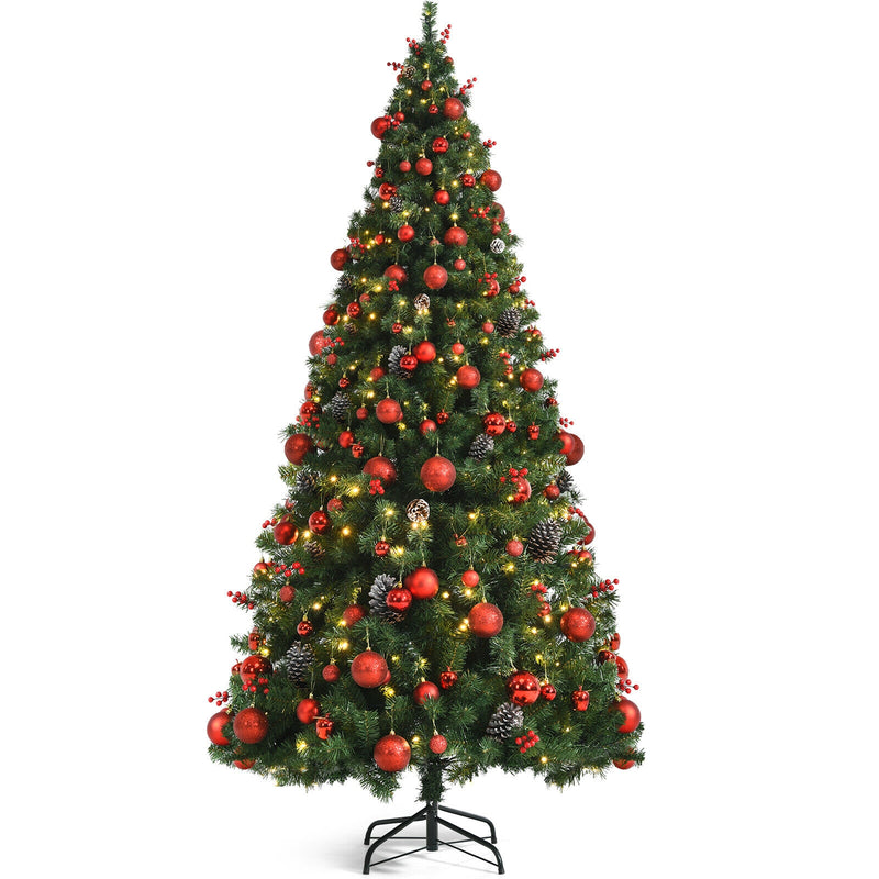 Pre-lit Christmas Hinged Tree with Red Berries and Ornaments-7&