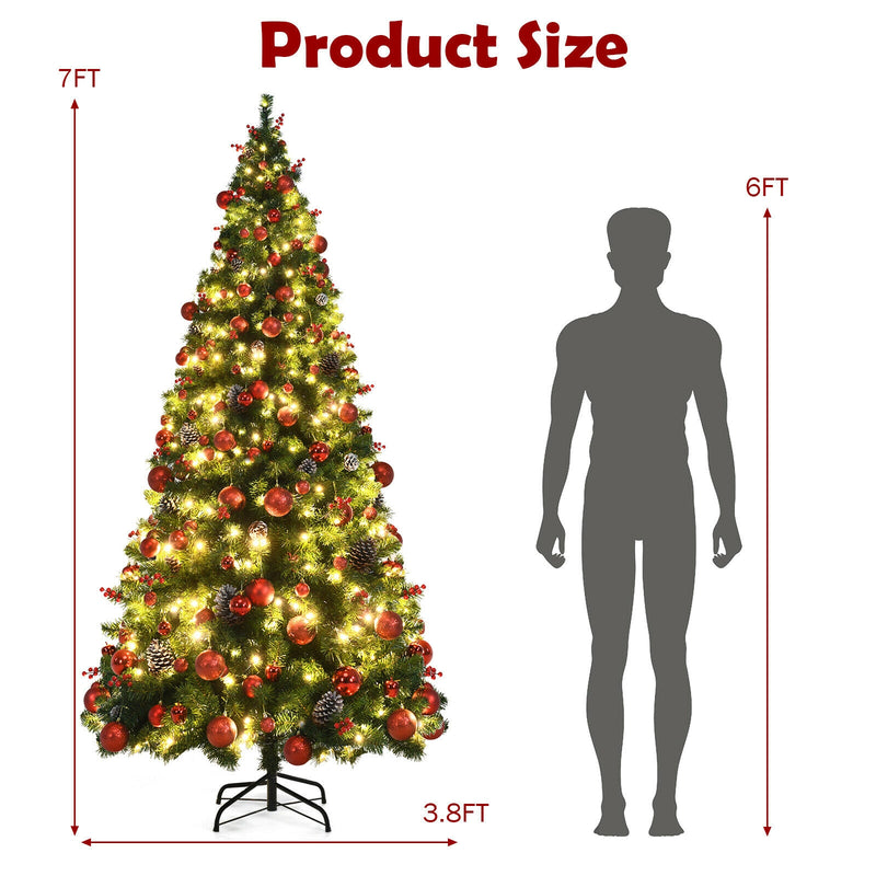 Pre-lit Christmas Hinged Tree with Red Berries and Ornaments-7&